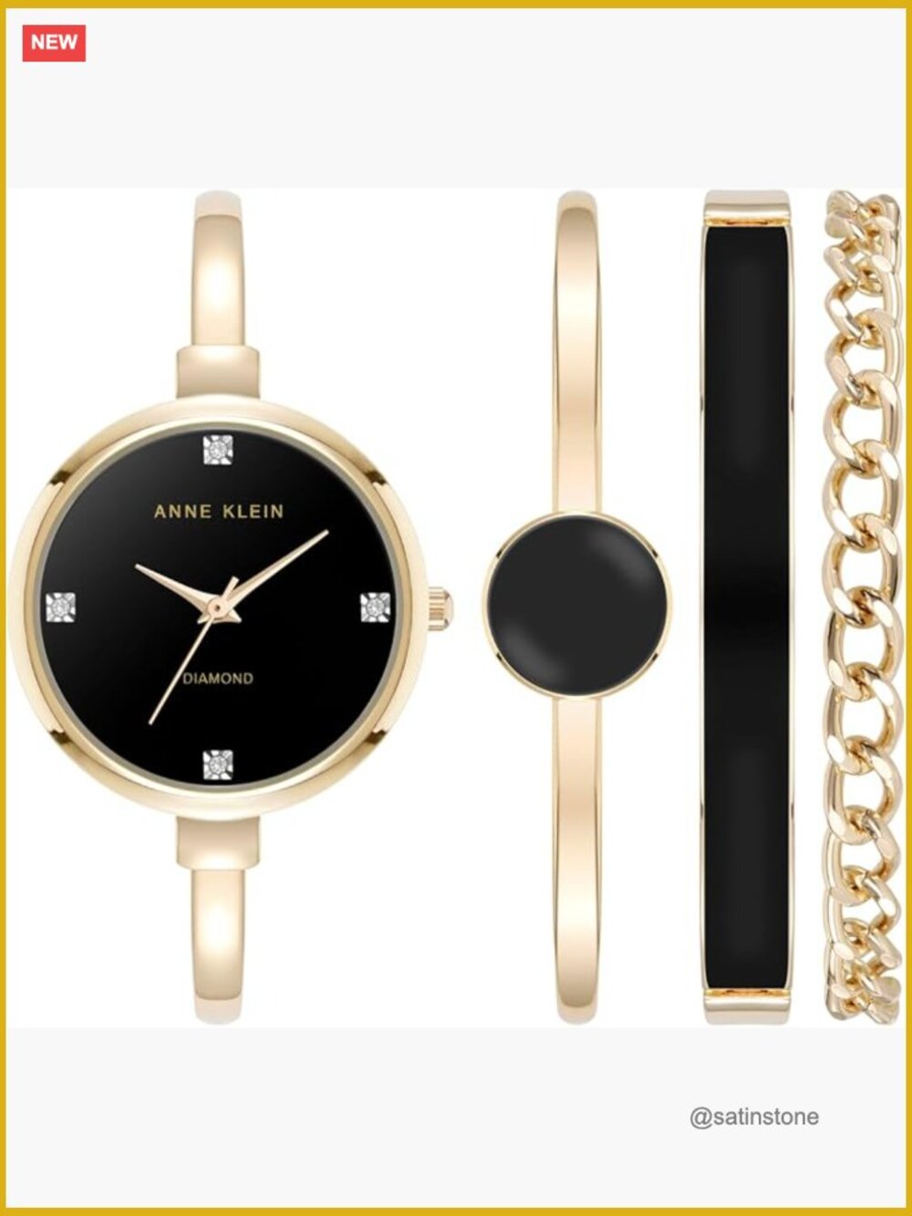 Bangle Watch & Bracelet Set with Diamond Accents, Japanese Quartz, Water